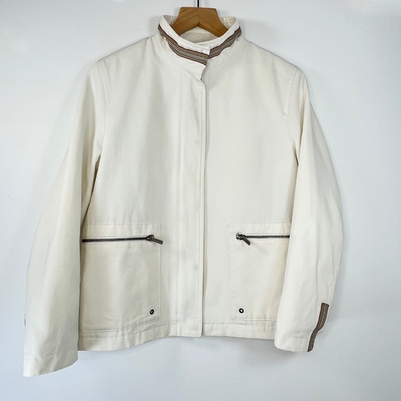 BURBERRY London Cream Zip Up Cotton Bomber Jacket